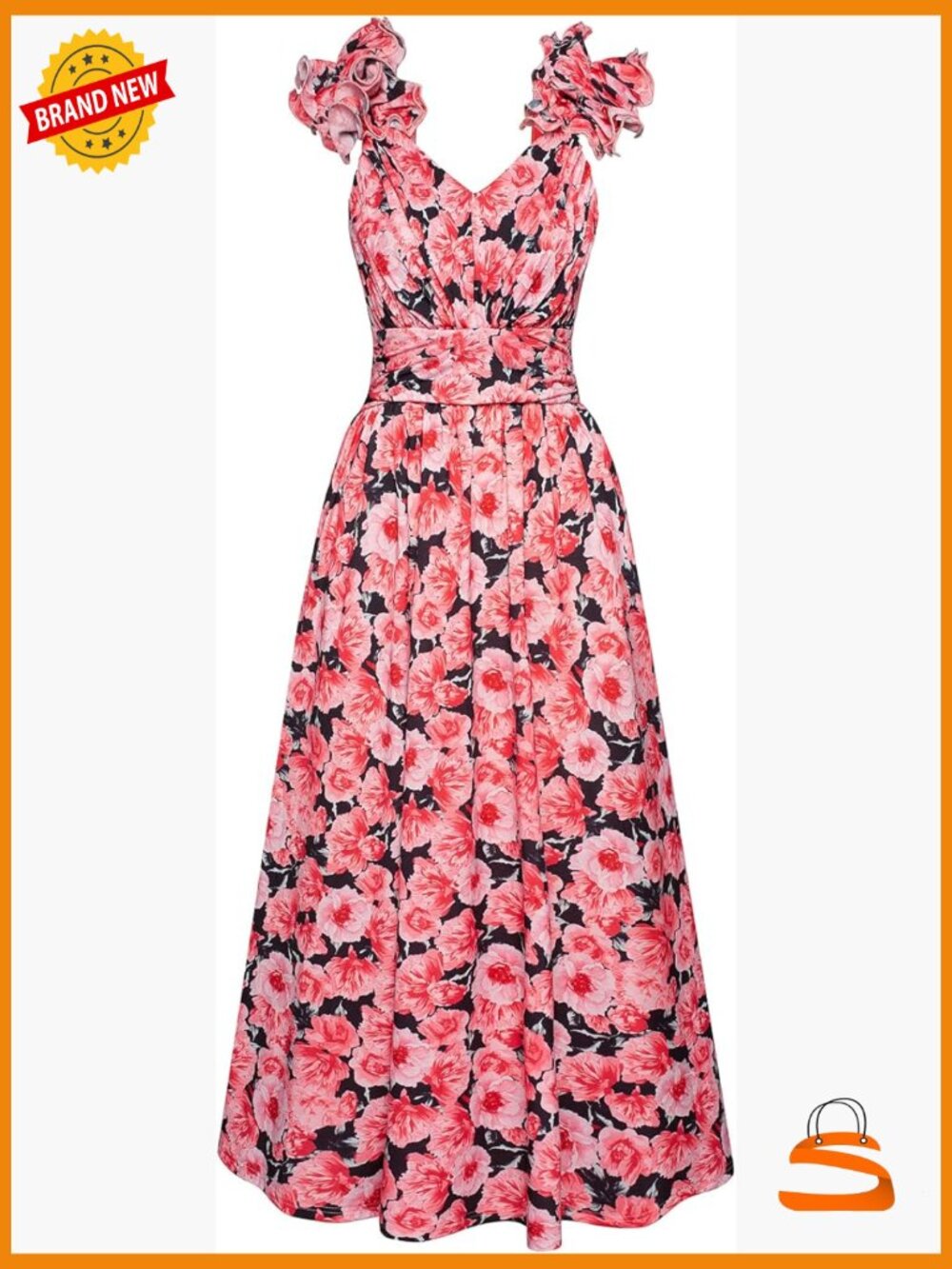 Women's Sleeveless Floral Print Flowy A-Line Midi Dress with Pockets